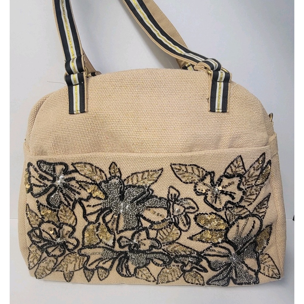 America‎ And Beyond Dark Embellished Hand Beaded Tan Travel Bag Crossbody Fall